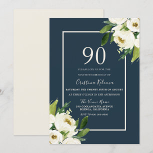 Invitación Elegante vegetación floral blanca moderna 90 cumpl