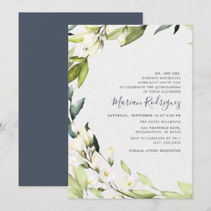 Invitación Elegante vegetación floral blanca Wreath Quinceañe