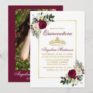 Invitación Elegante vegetación floral borgoñona Foto Quincean