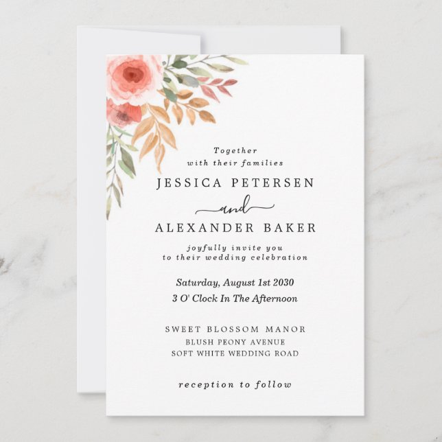 Invitación Elegante vegetación floral moderna (Anverso)