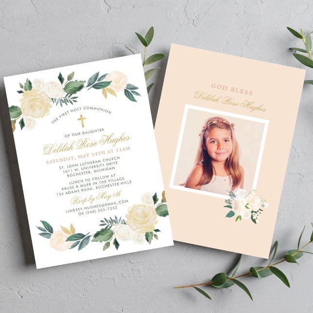 Invitación Elegante vegetación floral Primera comunión (Subido por el creador)