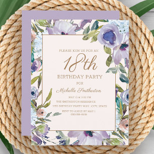 Invitación Elegante vegetación floral púrpura Lilac 18 cumple