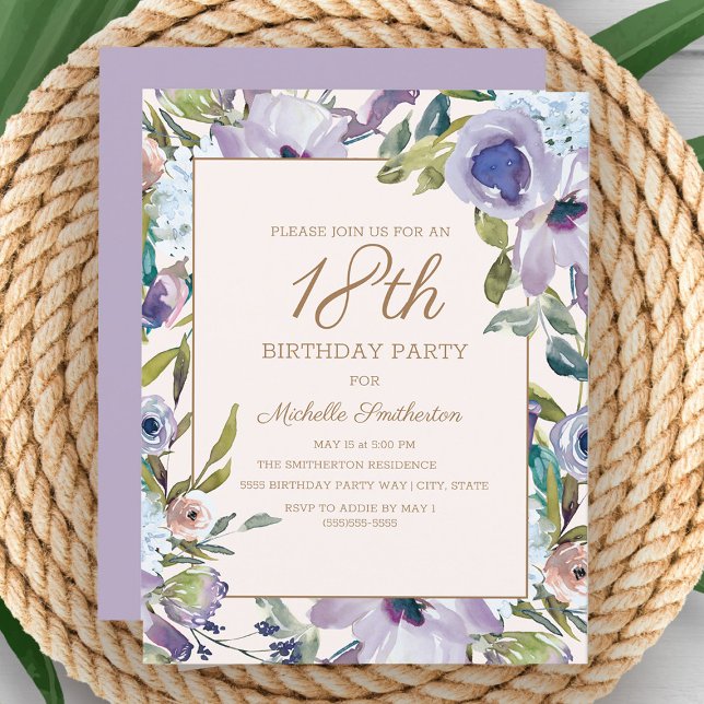 Invitación Elegante vegetación floral púrpura Lilac 18 cumple (Subido por el creador)