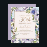 Invitación Elegante vegetación floral púrpura Lilac 30 cumple<br><div class="desc">Hermosa y elegante colorido lila morado floral y verde acuarela botánica invitación a la fiesta de 30 años con un fondo crema/blanco.</div>