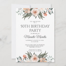 Invitación Elegante vegetación floral rosa 50 cumpleaños