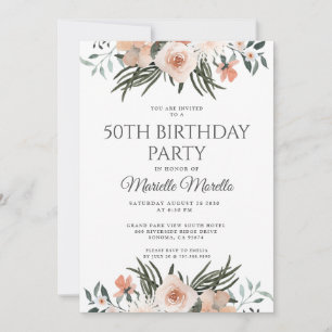 Invitación Elegante vegetación floral rosa 50 cumpleaños