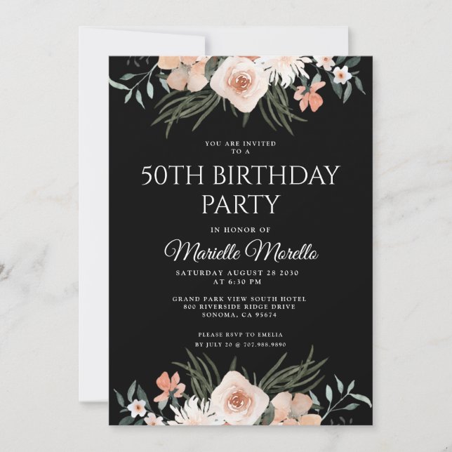 Invitación Elegante vegetación floral rosa 50 cumpleaños I (Anverso)