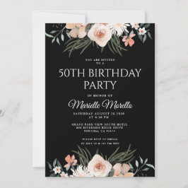 Invitación Elegante vegetación floral rosa 50 cumpleaños I