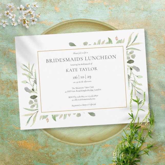 Invitación Elegante vegetación Foliage Gold Bridesmaids Lunch (Subido por el creador)