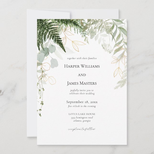 Invitación Elegante vegetación forestal y Boda de oro (Anverso)