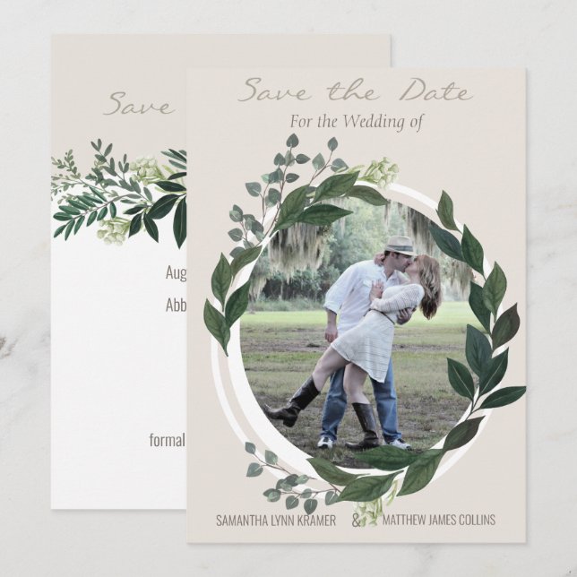Invitación Elegante vegetación Garland Ferns Save the Date Ph (Anverso / Reverso)