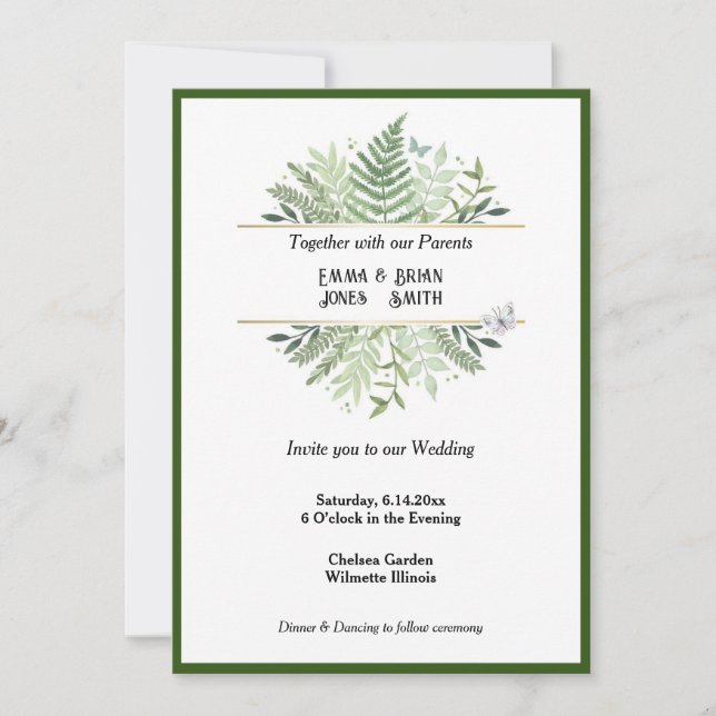 Invitación Elegante Vegetación Helechos Botánico (Anverso)