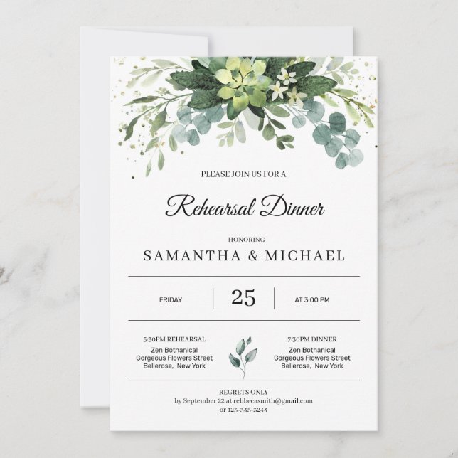Invitación Elegante vegetación hojas suculentas ensayo floral (Anverso)