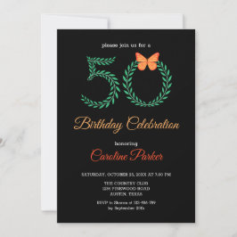 Invitación Elegante vegetación mariposa botánica 50 cumpleaño