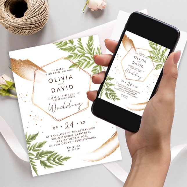 Invitación Elegante vegetación moderna y Boda de oro (Subido por el creador)