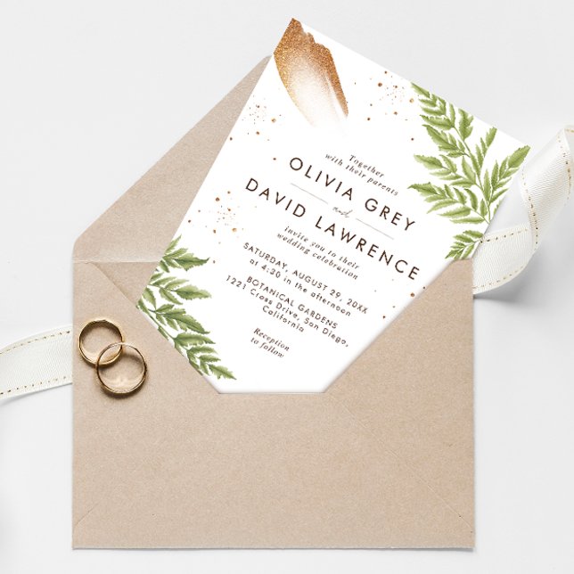 Invitación Elegante vegetación moderna y Boda de oro (Subido por el creador)