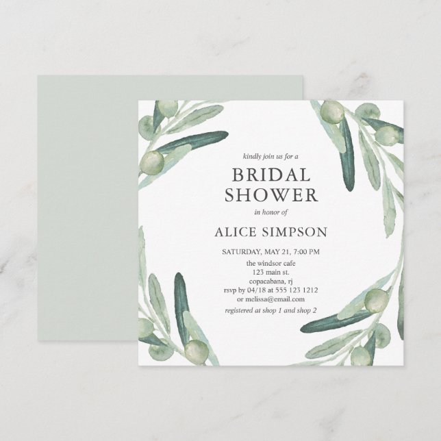 Invitación Elegante vegetación Olive Bridal Shower (Anverso / Reverso)