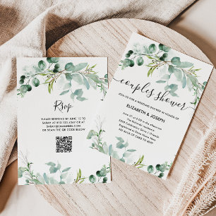 Invitación Elegante vegetación QR Código Ducha de parejas