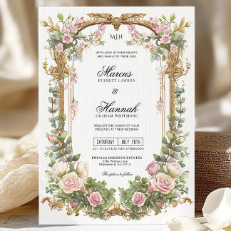 Invitación Elegante vegetación Rubor rosa floral y eucalipto