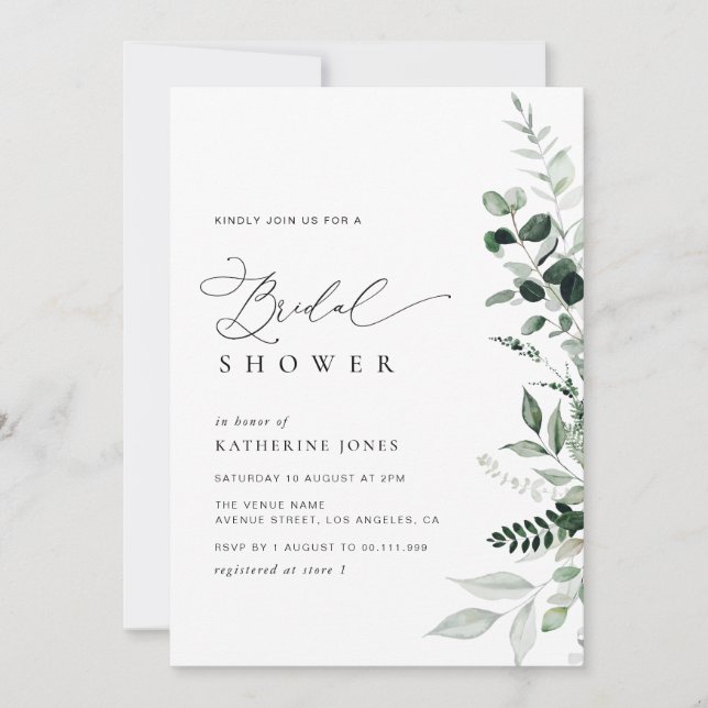 Invitación elegante vegetación sage floral ducha de novia ver (Anverso)