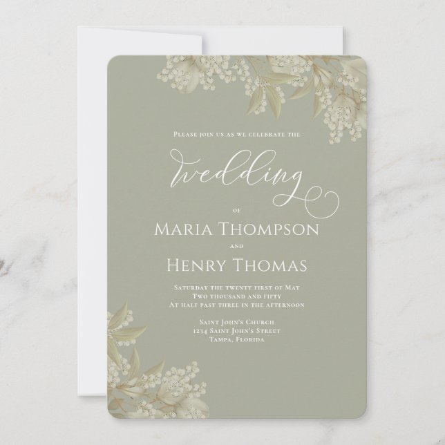 Invitación Elegante vegetación Sage Green Floral Foliage Simp (Anverso)
