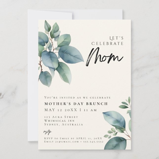 Invitación Elegante vegetación Simple BRUNCH del día de la ma (Anverso)