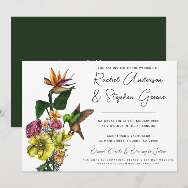 Invitación Elegante vegetación tropical floral Boda en verano (Anverso / Reverso)