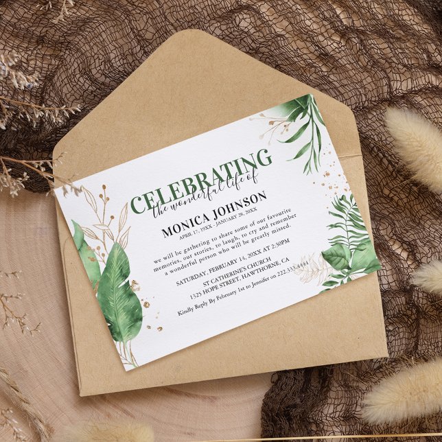 Invitación Elegante vegetación tropical tropical y funeral de (Subido por el creador)
