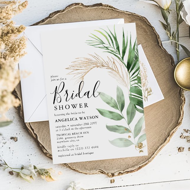 Invitación Elegante vegetación tropical y ducha de novias dor (Subido por el creador)
