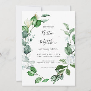 Invitación Elegante Vegetación Wreath Boda Floral Blanco