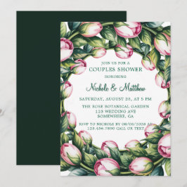 Invitación Elegante vegetación Wreath Rosa Bud Couples Ducha