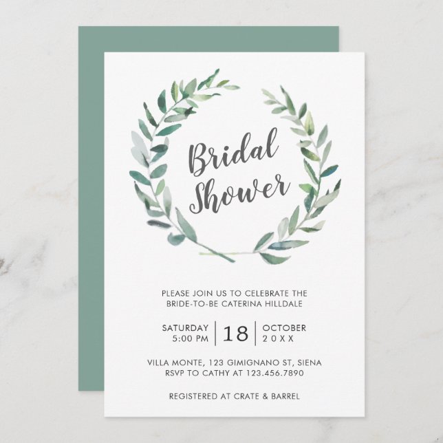Invitación Elegante vegetación Wreath Rustic Bridal Shower (Anverso / Reverso)
