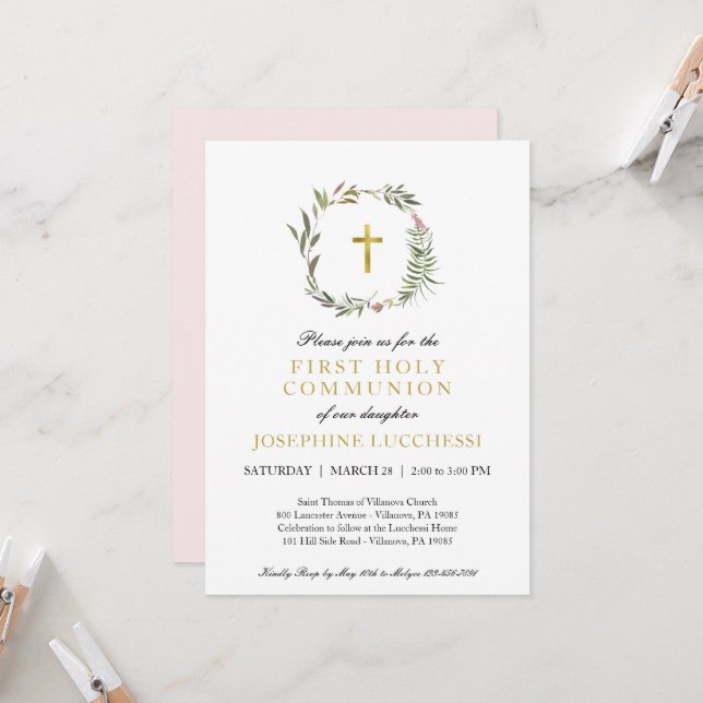 Invitación Elegante vegetación y bautismo de Relieve metaliza (Anverso/Reverso In Situ)