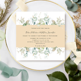 Invitación Elegante vegetación y beige tan, Boda cuadrado