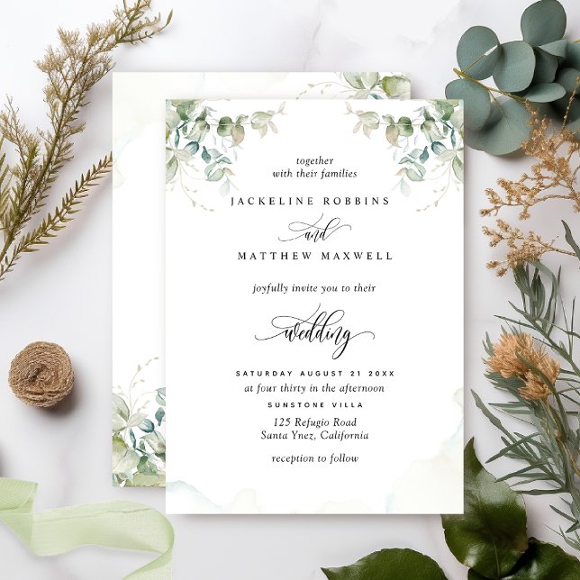 Invitación Elegante vegetación y Boda acuarela (Subido por el creador)