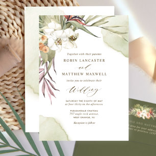 Invitación Elegante vegetación y Boda de acuarela verde
