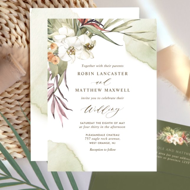 Invitación Elegante vegetación y Boda de acuarela verde (Subido por el creador)