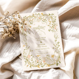 Invitación Elegante vegetación y Boda de marco floral Rubor