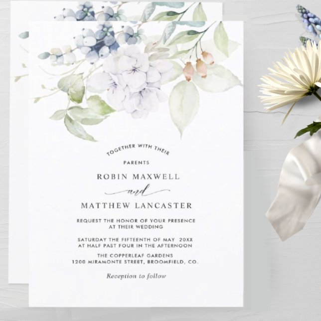 Invitación Elegante vegetación y Boda floral azul (Subido por el creador)