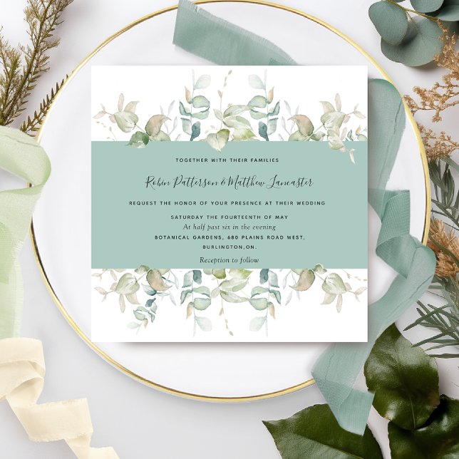 Invitación Elegante vegetación y estipe verde, Boda cuadrado (Subido por el creador)