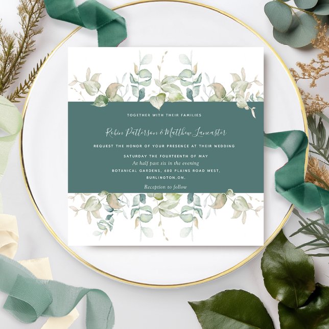 Invitación Elegante vegetación y estipe verde, Boda cuadrado (Subido por el creador)