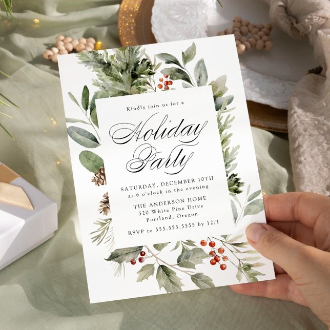 Invitación Elegante vegetación y fiesta navideña Holly Berrie (Subido por el creador)