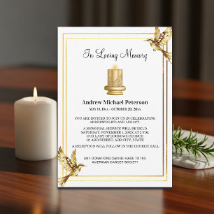 Invitación Elegante Vela Dorada Celebración De Vida Funeral