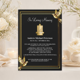 Invitación Elegante Vela Dorada Celebración De Vida Funeral