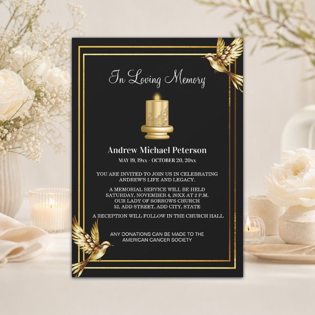 Invitación Elegante Vela Dorada Celebración De Vida Funeral (Subido por el creador)