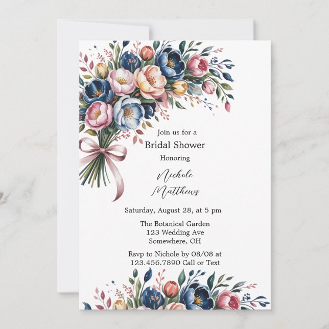 Invitación Elegante Vela Floral Para Ducha Bridal (Anverso)