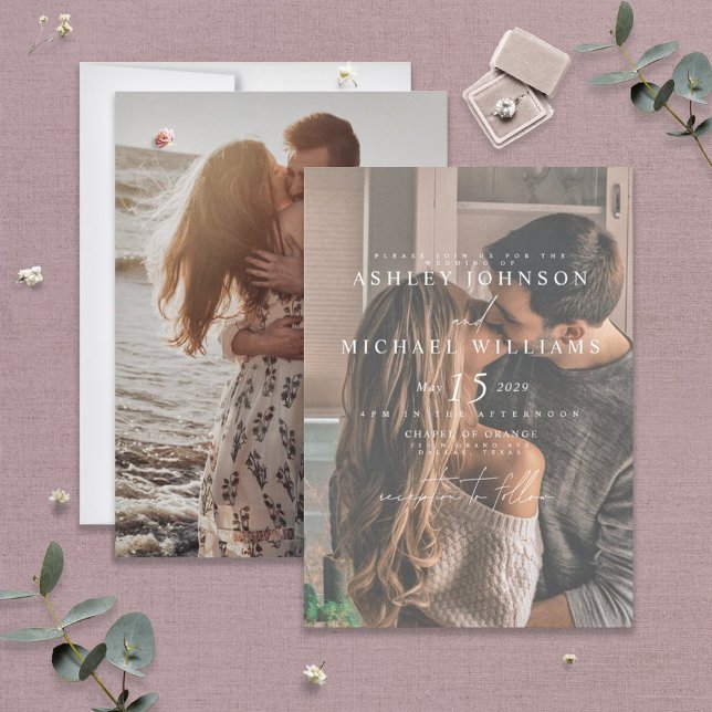 Invitación Elegante Vellum Blanco Overlay 2 Photo (Subido por el creador)