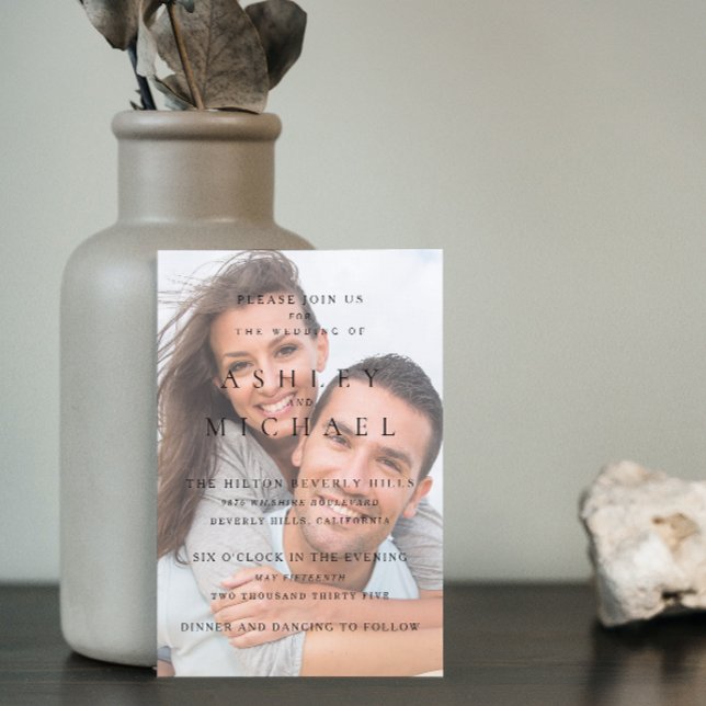 Invitación Elegante Vellum de lujo 2 foto Boda blanco negro (Your Dream Wedding Awaits! Invite in Style 🌹💒 [Customize Your Invite])