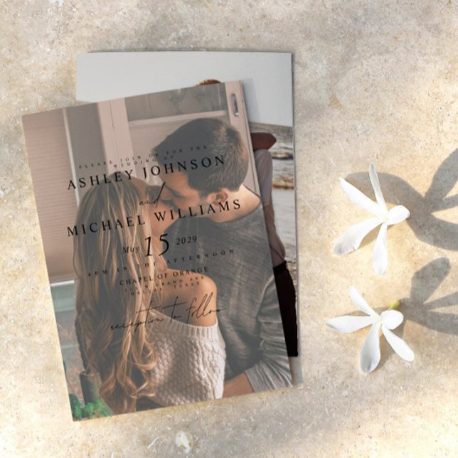 Invitación Elegante Vellum Overlay 2 Photo Boda (Elegant faux vellum overlay invitation that perfectly captures the romance of your special day.)