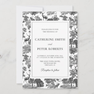 Invitación Elegante venado de tela blanca negra